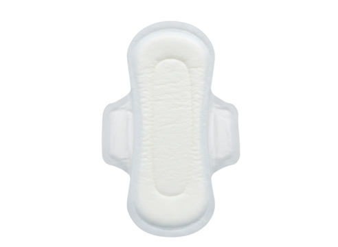 Absorbent sanitary pad with wings isolated on transparent background
