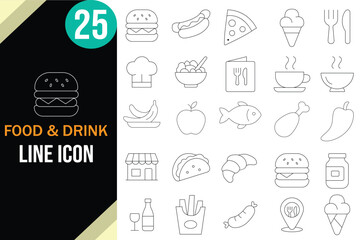 Collection of food and drink line icons for design projects