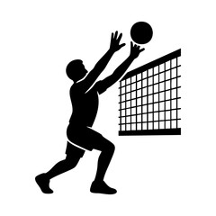 Silhouette of volleyball player blocking the ball