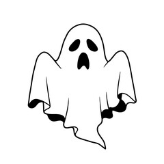 Simple cartoon ghost with black outline and details silhouette