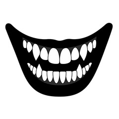 Naklejka premium A black mouth with white teeth and sharp fangs open silhouette