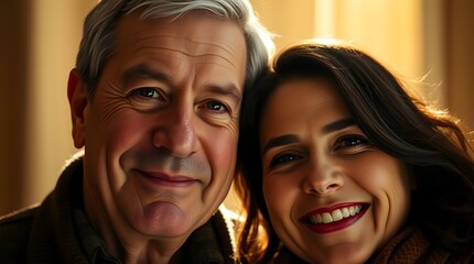 Close-Up of a Man with Whitish-Grey Hair and Woman with Auburn Hair