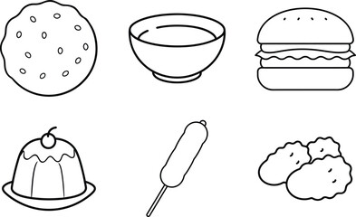 Burger Combo Sketch with Donut Fried Chicken and Cold Drink Illustration.eps