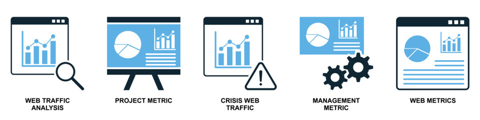 Set data analysis icon vector. Perfect for representing comprehensive data interpretation, statistical tools, or analytical processes.