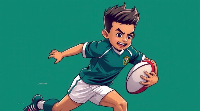 Young rugby player in action during a match, showcasing skill and determination on the field - Powered by Adobe