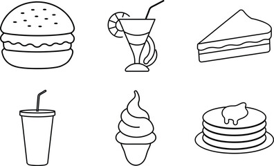 Sweet and Savory Food Doodle with Burger Ice Cream Juice and Cake.eps