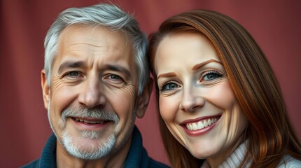 Close-Up of a Man with Whitish-Grey Hair and Woman with Auburn Hair