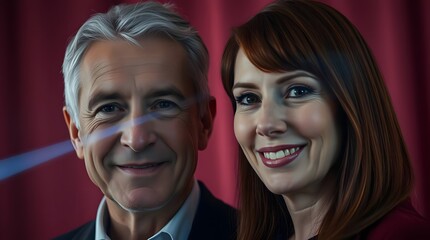 Close-Up of a Man with Whitish-Grey Hair and Woman with Auburn Hair