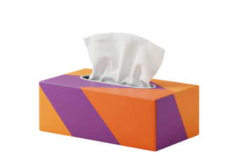 Rainbow colored tissue box with tissues isolated on transparent background