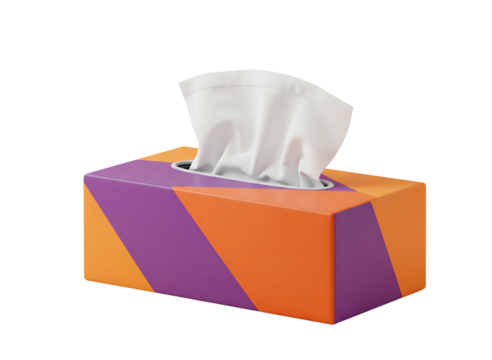 Rainbow colored tissue box with tissues isolated on transparent background