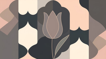 Modern geometric element tulip flower. Trendy abstract linear compositions with quatrefoil element for mosaik and pattern.