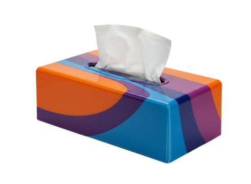 Rainbow colored tissue box with tissues isolated on transparent background