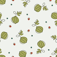 Vector green gooseberry seamless pattern. Fruits-themed designs repeat background ideal for fabric, scrapbooking, stationery, cards, wrapping, textiles and wallpaper.