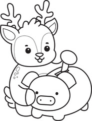 Cute Deer icon. Funny baby Deer animal series stock illustration. Life of fluffy Deer designs. Coloring pages of cute deer icon.
