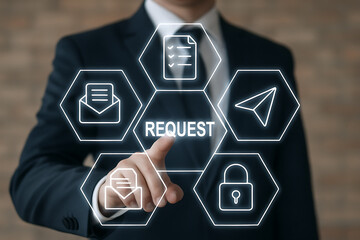 REQUEST. Concept of business finance service request. Online submission request. Approving requests