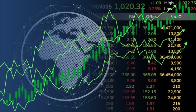 World up stock market vector. Ideal for global economic growth, international investment opportunities, or positive financial news. increase across global markets, signifying prosperity positive trend - Powered by Adobe