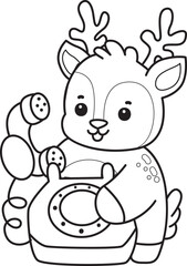 Cute Deer icon. Funny baby Deer animal series stock illustration. Life of fluffy Deer designs. Coloring pages of cute deer icon.
