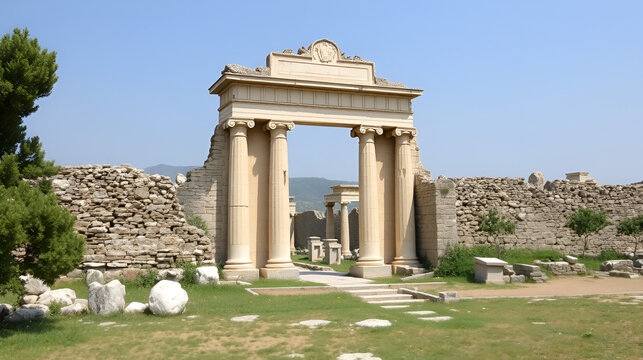 Ruins of gateway and wall in the town built for Octavia over the assassins of Julius Caesar in 42 BC, at Philippi (Filipi), Greece