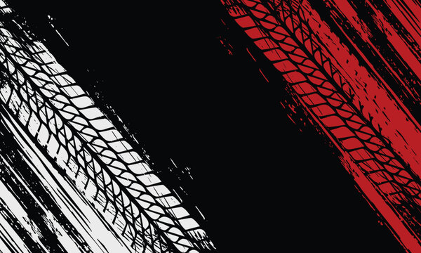 Black White and Red Grunge Abstract Tire Tracks Background