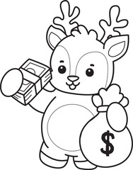 Obraz premium Cute Deer icon. Funny baby Deer animal series stock illustration. Life of fluffy Deer designs. Coloring pages of cute deer icon. 