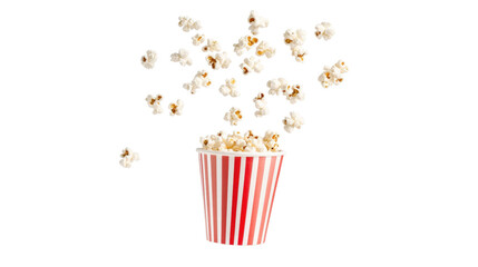 Bursting Airy Popcorn Flying Out Of A Red And White Striped Paper Container On A Transparent Background