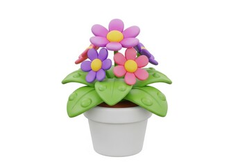 Colorful Potted Flowers - Adorable cartoon potted plant with vibrant pink, purple, and yellow flowers. Perfect for spring or summer themes