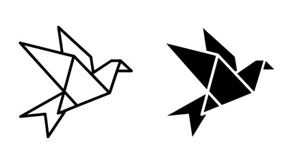 Fototapeta premium Geometric Origami Bird Icons: Line Art and Solid Black, Minimalist Style, Peace Symbol