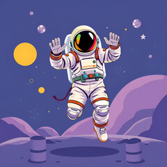 a colorful 2D vector illustration of an astronaut standing and performing a dabbing pose