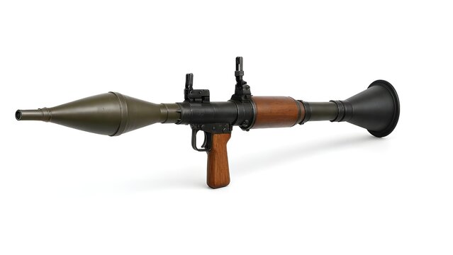 Realistic RPG-7 Launcher with Wooden Grip on White Background