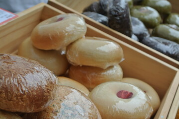 bagels at bakery in market stall