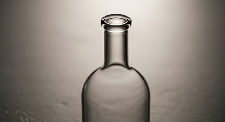 Empty Glass Bottle - A close-up of an empty, clear glass bottle, symbolizing purity, potential, simplicity, minimalism, and elegance