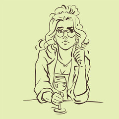 a girl in glasses with wine glass vector for illustration card decoration