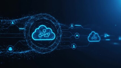 Dynamic Cloud Computing Network: Data Flow  Connectivity Visualization. - Powered by Adobe