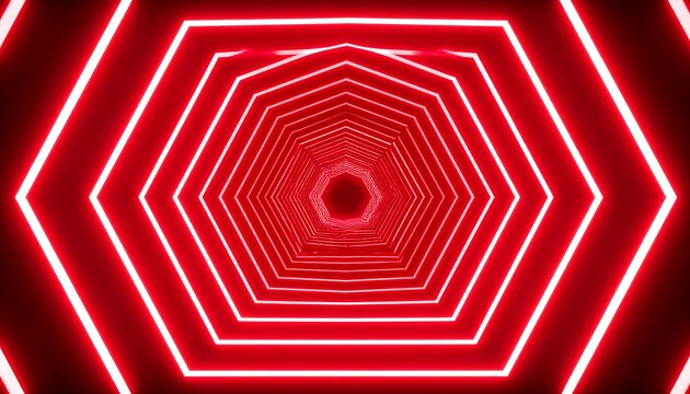 Red neon hexagonal tunnel