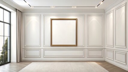 Fototapeta premium Neutral Wall Frame Scene: Minimal Decor and Soft Light for Simple Art Display