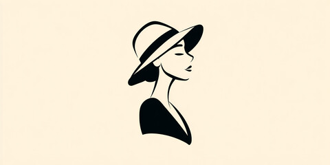 minimalist line art woman with hat design illustration