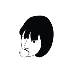 vector illustration of a woman blowing gum into a balloon