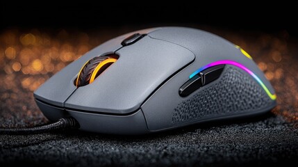 Gray computer mouse with illuminated buttons.