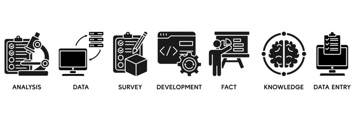 Research icon set vector illustration concept relate to analysis, data, survey, development, fact, knowledge and data entry