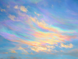 pastel sky with iridescent clouds dreamy view