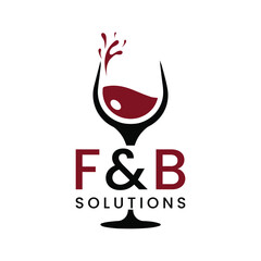 Elegant F&B Solutions Logo Featuring a Stylish Wine Glass and a Modern, Minimalist Design for Food and Beverage Businesses
