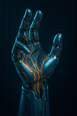 Futuristic Robotic Hand with Glowing Neon Circuits in Cyberpunk Style