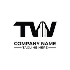 Bold TVN Logo Design Featuring Architectural Bridge Element in Black and White for Company Branding