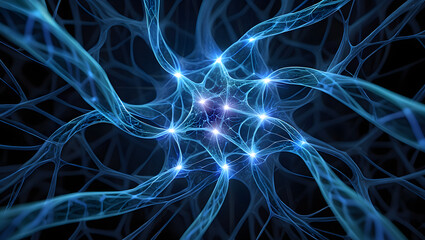 Glowing Neural Network Abstract Representation of Brain Connectivity and Neuronal Communication Artificial Intelligence and Scientific Visualization