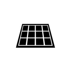 Simple black and white graphic of a solar panel array.