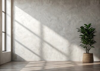 Sunlight streams through a window casting shadows on a textured wall