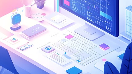 Sparkling AI dashboard where robot oversees creative planning blueprints