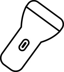 Hand torch flashlight icon, black vector of electric lantern in line style, portable light, battery lamp, emergency beam outline, glowing tool icon bundle