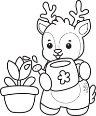 Cute Deer icon. Funny baby Deer animal series stock illustration. Life of fluffy Deer designs. Coloring pages of cute deer icon.
