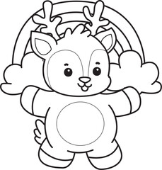 Cute Deer icon. Funny baby Deer animal series stock illustration. Life of fluffy Deer designs. Coloring pages of cute deer icon.
